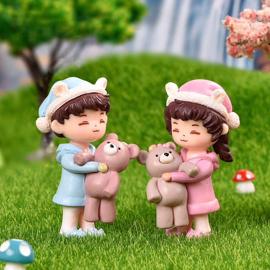 Mô Hình Cặp Đôi Gấu Cười Mini Dễ Thương Dùng Trang Trí Bánh Kem DIY