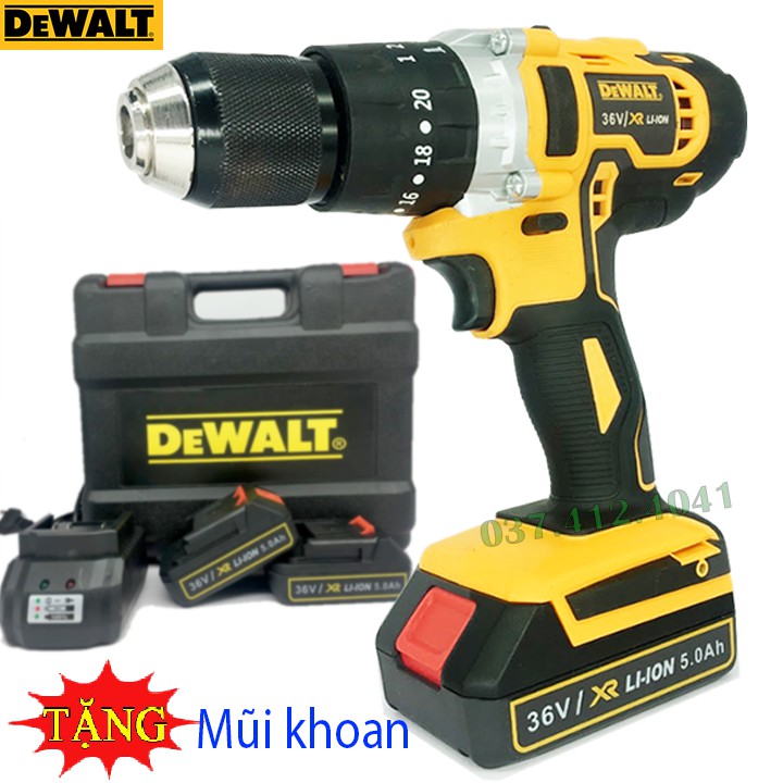 Máy Khoan PIN Dewalt 36V- [ TẶNG MŨI KHOAN ] - 3 Chức Năng - PIN TRÂU 5Ah - Không chổi than