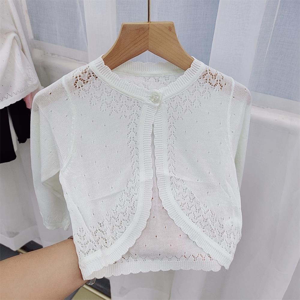 Áo Khoác Dệt Kim Bằng Lụa Mát Thoáng Khí Chống Nắng Ngoài Trời Cho Bé Gái