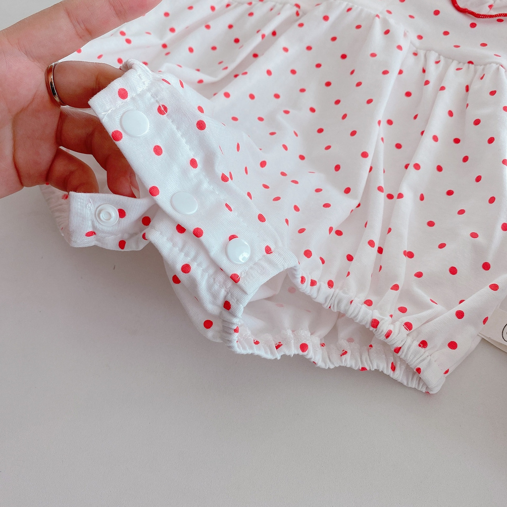 Áo Liền Quần Tay Ngắn Cổ Búp Bê Phối Ren Họa Tiết Chấm Bi Thời Trang Mùa Hè Dễ Thương Cho Bé Gái | BigBuy360 - bigbuy360.vn