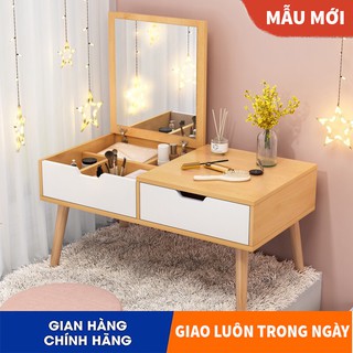 Bàn trang điểm có gương mini nhỏ gọn ngồi bệt - Kệ gỗ MDF phun sơn phủ bóng có tủ chứa mỹ phẩm tiện lợi - KT: 62x20x42cm