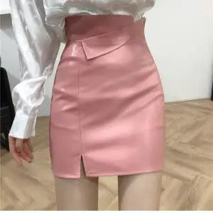 Korean style fashion high waist A-line skirt Small skirt Sexy leather skirt