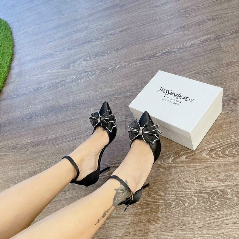 Giày Cao Gót Nữ 7P Bít Mũi Đế Nhọn,Sandal Nữ 7Cm có 2 Màu đen Trắng Quai đính Nơ phong cách tiểu thư hot 2021- mã BAĐ001