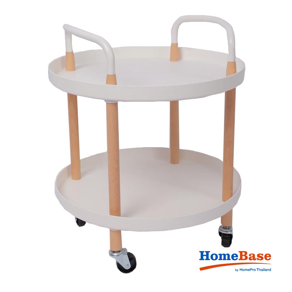 HomeBase STACKO Kệ để đồ 2 tầng bằng nhựa có bánh xe RONDA Thái Lan W48xD48xH56cm màu trắng