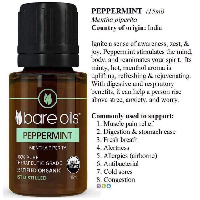 [Yêu Thiên Nhiên Store] Tinh dầu PEPPERMINT BARE OIL-YORH EALTH -MADE IN USA