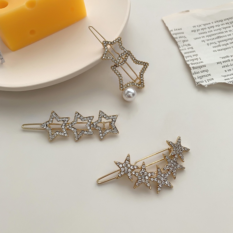 Kẹp Tóc Hình Ngôi Sao Đính Đá Ngọc Trai Nhân Tạo Thời Trang