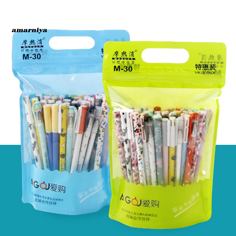 Set 10 bút mực nước xóa được họa tiết động vật/ 10 ruột bút ngòi 0.35mm màu đen/ xanh dương