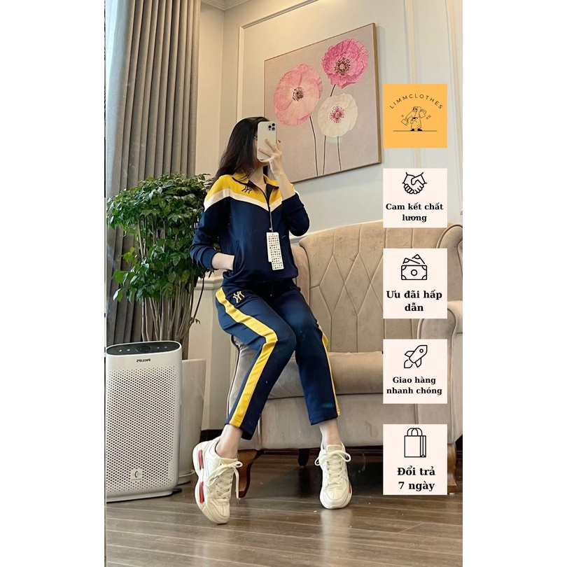 Bộ thể thao nữ chữ NY chất nỉ umi, bộ đồ sport co giãn tốt trẻ trung đa phong cách
