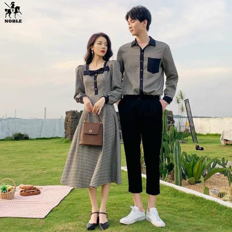 Set đồ đôi nam nữ áo sơ mi nam + đầm nữ phong cách châu âu thời trang Noble NB33 (Kèm ảnh thật) .