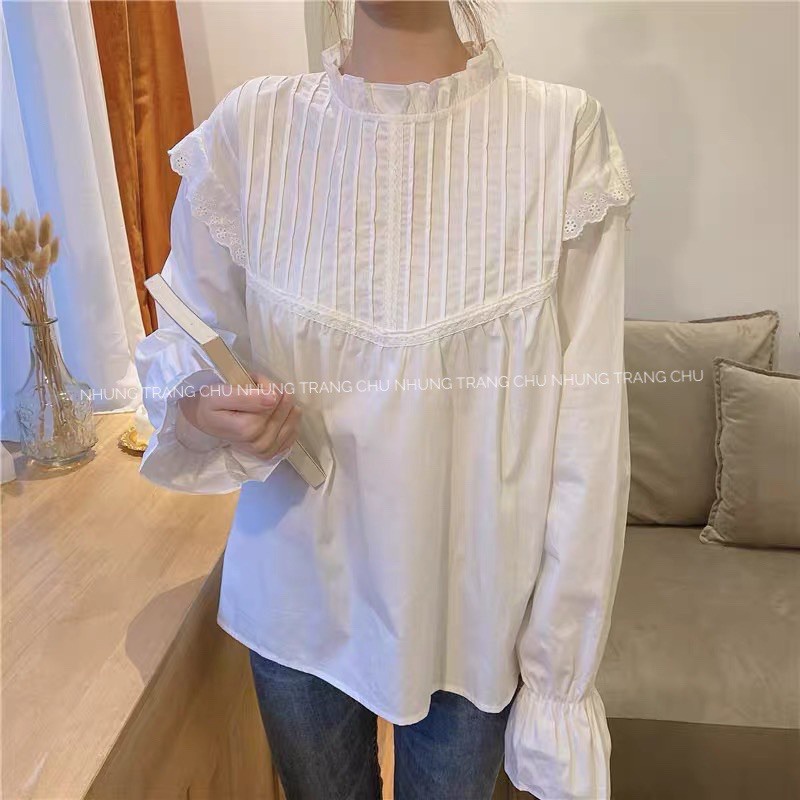 áo babydoll cánh tiên tiểu thư ,áo sơ mi nữ cổ ren loại 1 freeship | BigBuy360 - bigbuy360.vn