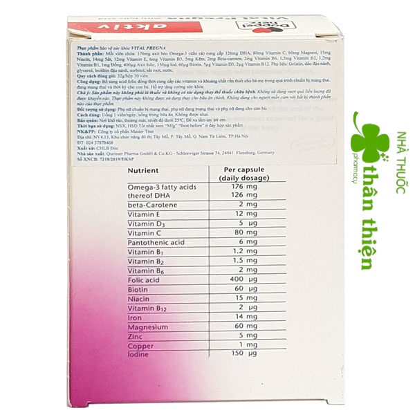 [Doppelherz Aktiv Vital Pregna hộp 30 viên], Viên  bổ sung vitamin cho mẹ bầu trước và sau sinh.