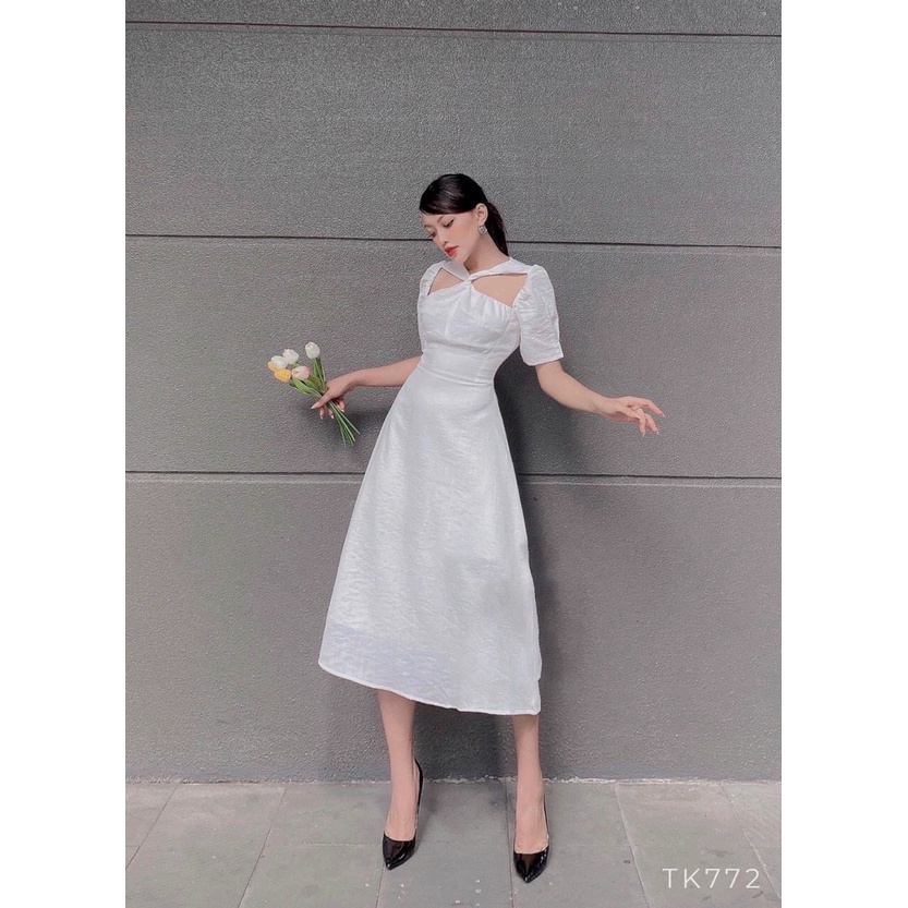 Đầm xoắn ngực dáng dài, có tay basic mặc đầm Tết siêu xinh nha , size SML, hàng thiết kế