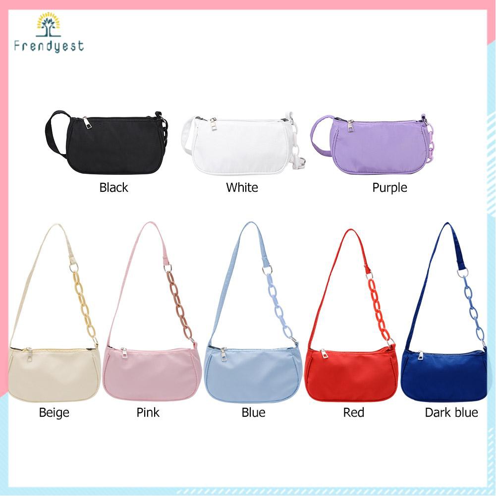 Túi Đeo Vai Chất Liệu Nylon Màu Trơn Phối Dây Kéo Và Dây Xích Thời Trang Cho Nữ | BigBuy360 - bigbuy360.vn