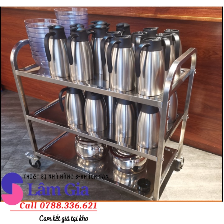 Xe đẩy nhà hàng 3 tầng khung INOX - xe đây phục vụ bàn ăn
