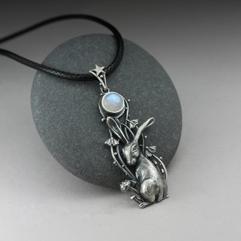 Vòng cổ Mặt Hình Thỏ Đính Đá Mặt Trăng Thời Trang Cho Nữ