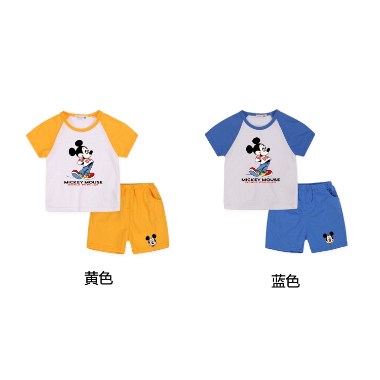 Set Áo Thun Tay Ngắn 100% Cotton 6 Màu In Hình Chuột Mickey &amp; Quần Dài Cho Bé