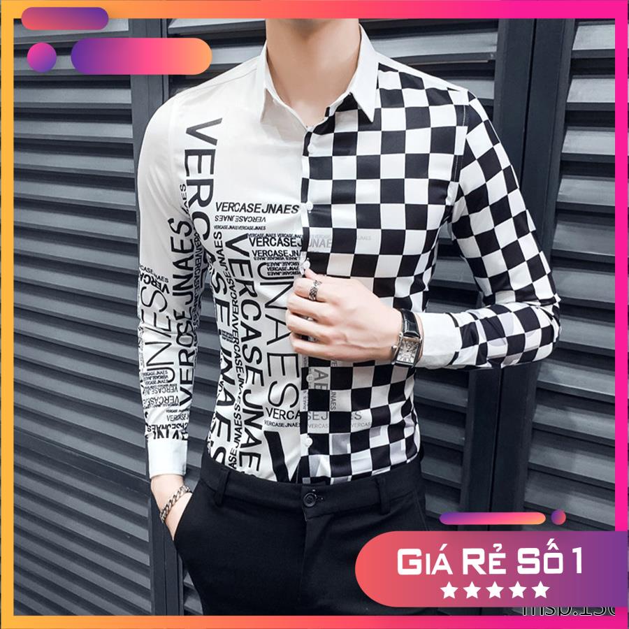 Áo sơ mi phối caro đen trắng Vercase TSM mã 136