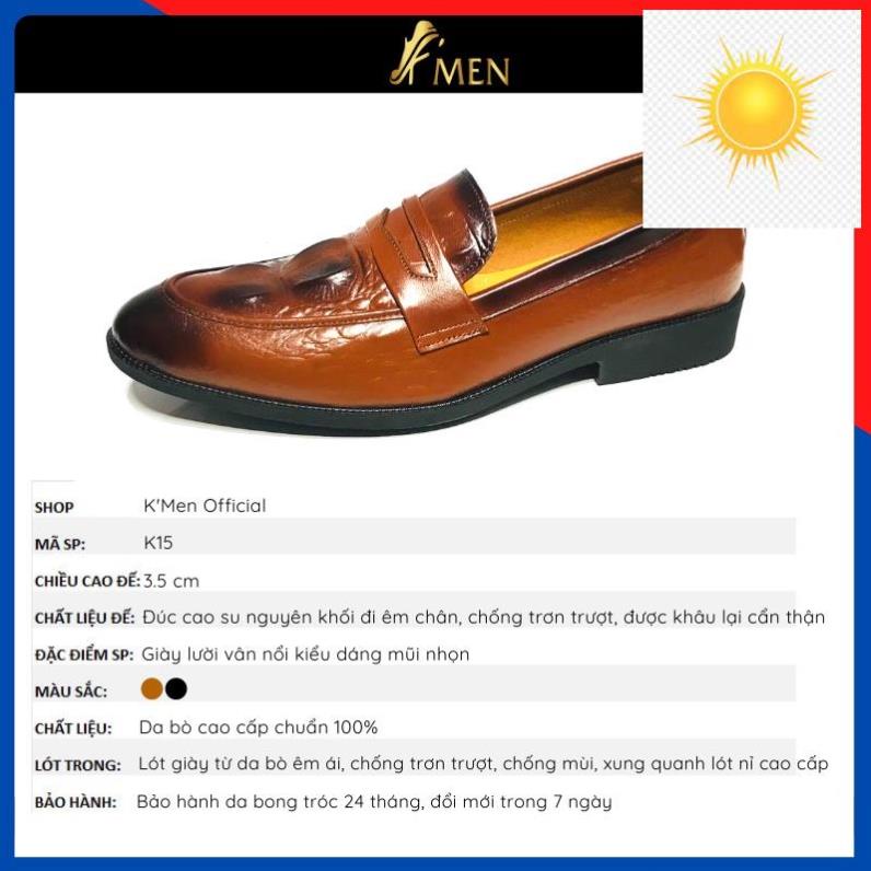 ️🥇 Giày lười da nam giày tây giày công sở da bò thật cao cấp đẹp thời trang vân cá sấu sang trọng KMEN K15 ️🥇