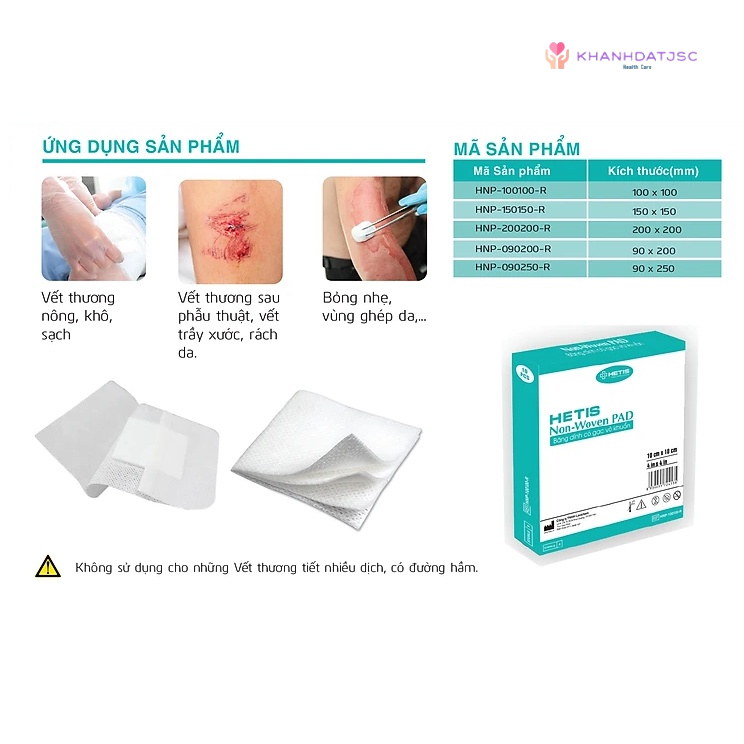 Combo băng dính có gạc vô khuẩn HETIS Non-Woven Pad dùng cho vết thương hở, sau phẫu thuật