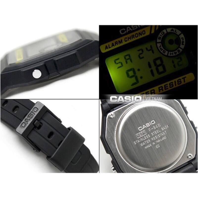 Đồng hồ điện tử Nam Nữ dây cao su F-94W -1DG
