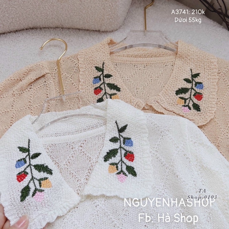 Áo Len Hoa Thêu Cổ Sen, Chất len giấy xinh quá chời