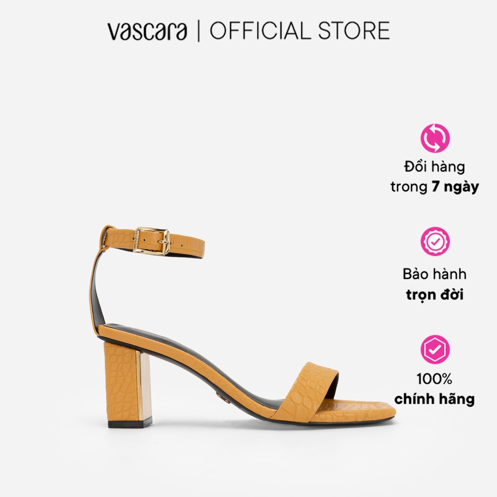 Vascara Giày Ankle Strap Vân Da Cá Sấu Gót Trụ Phối Metallic - SDN 0713 - Màu Vàng