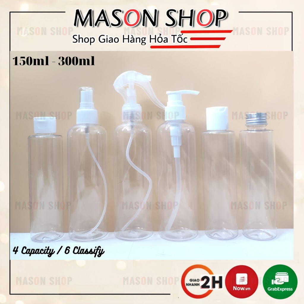 CHAI CHIẾT MỸ PHẨM CÓ VÒI NHẤN 150ml 200ml 250ml 300ml ĐỰNG SỮA TẮM XÀ PHÒNG DẦU GỘILỌ NHỰA PET TRONG SUỐT giá rẻ