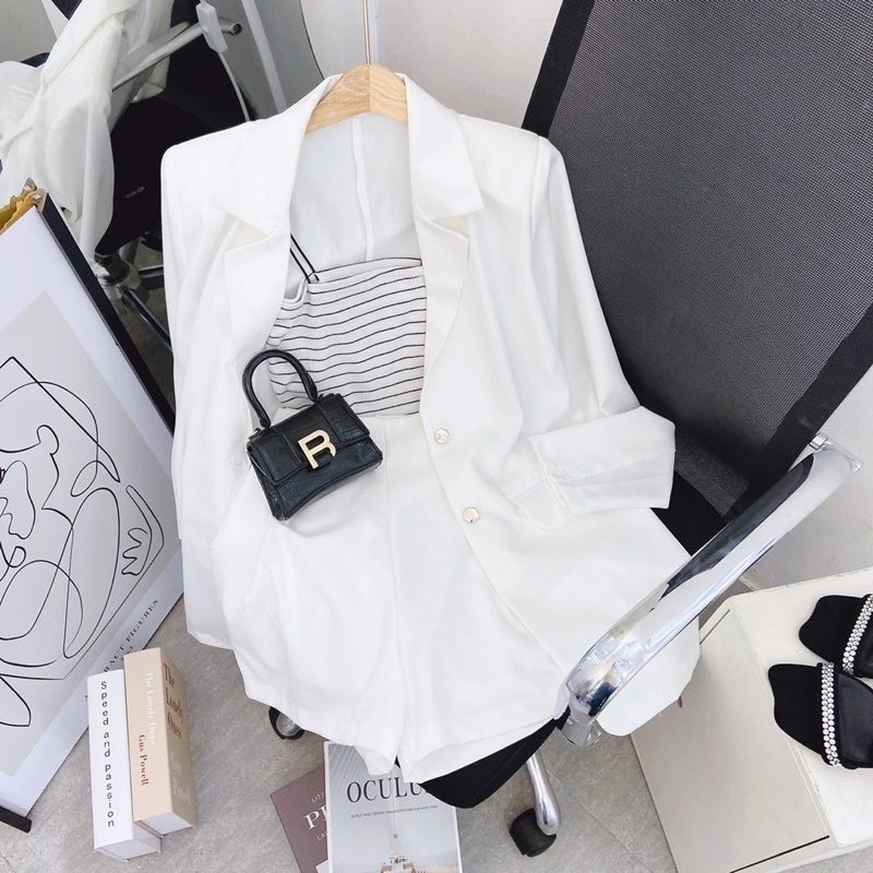 SET 3 MÓN : ÁO LÓT SỌC DÂY BÚN + ÁO KHOÁC VEST TAY DÀI + QUẦN SHORT