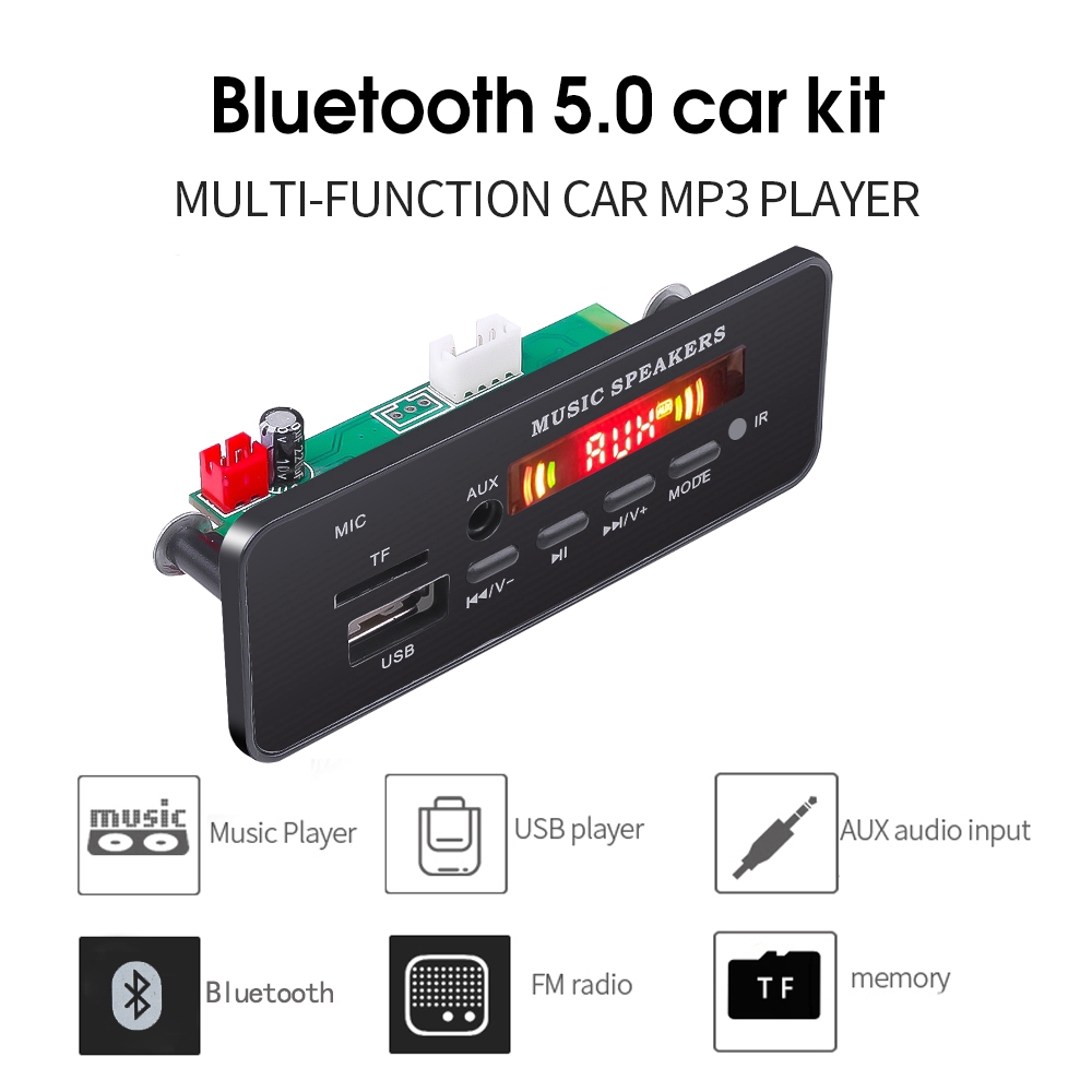 Bảng giải mã DC 12V Bluetooth MP3 WMA USB TF FM AUX có màn hình màu ghi âm rảnh tay
