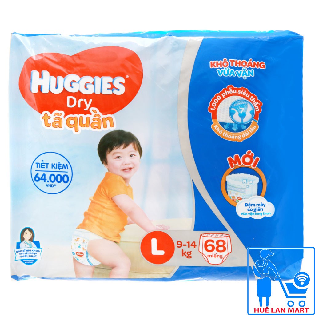 Bỉm - Tã Quần Huggies Dry Size L68 (Cho Bé 9-14kg)