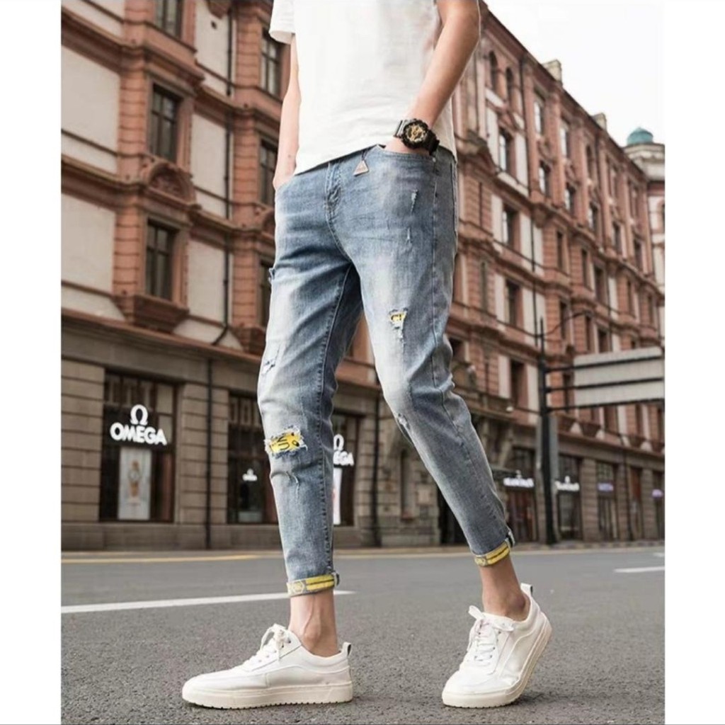 Quần Jean Nam Rách / Quần Jean Nam Rách Gối Chất Bò Cao Cấp Phong Cách Hàn Quốc AD11 | BigBuy360 - bigbuy360.vn