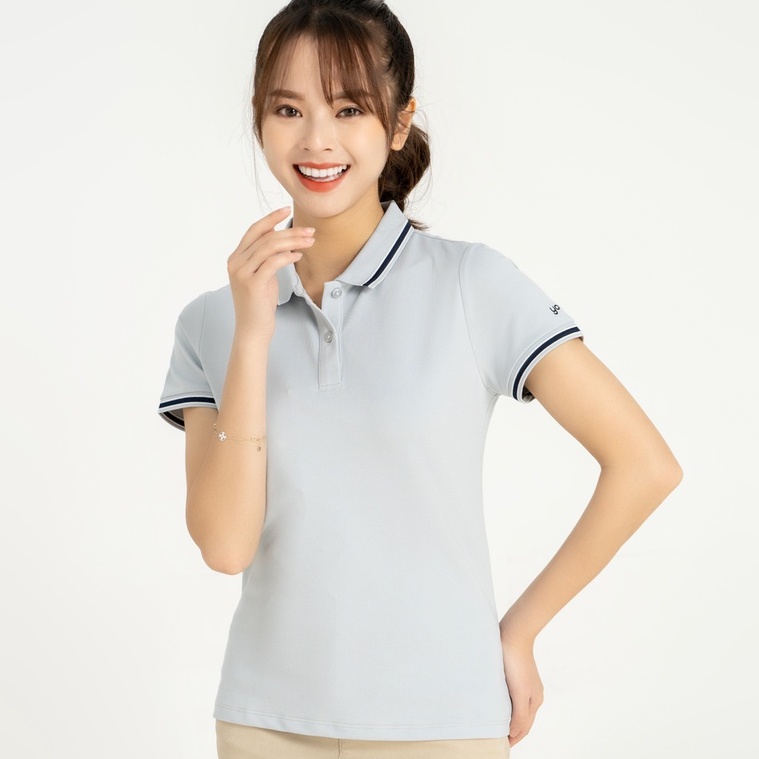Áo polo YODY nữ vải pique thiết kế mắt chim phối tay cổ kẻ APN5036