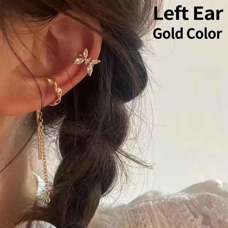 Set 12 khuyên tai kim loại hình bướm đính ngọc trai đơn giản cho nữ