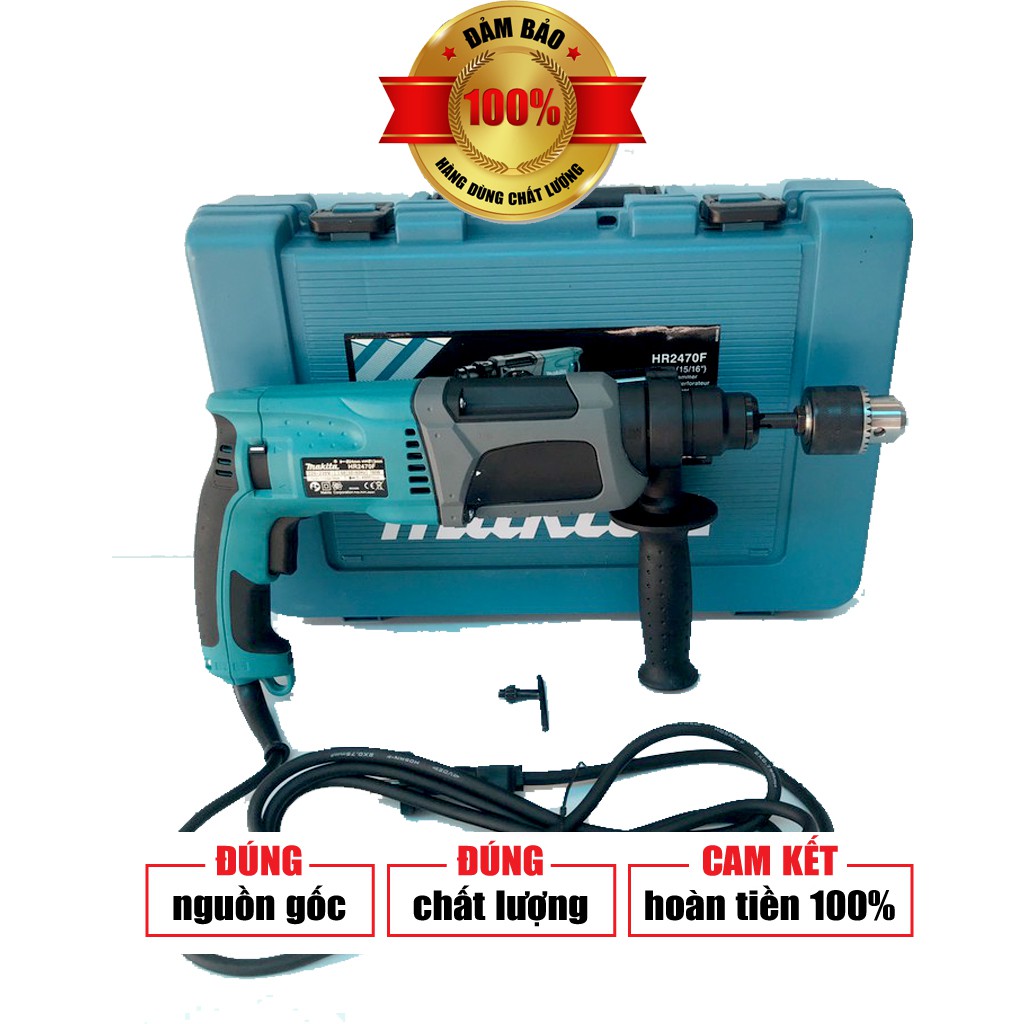 Máy khoan đục bê tông Makita HR2470F, tặng 5 mũi và đầu khoan 13 ly [CAM KẾT CHÍNH HÃNG]