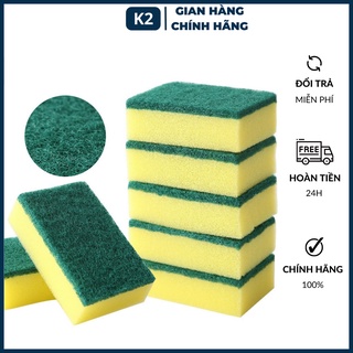 6 Miếng rửa chén bát, cọ xoong nồi, mút rửa chén bát đa năng bọt biển xanh 2 trong 1