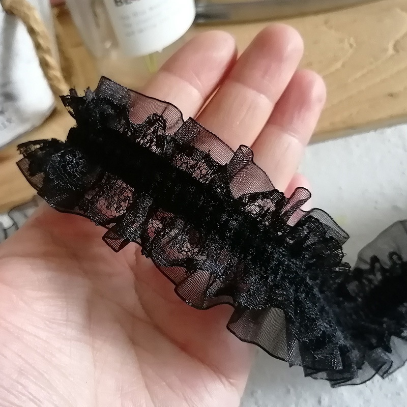 Cuộn dây ruy băng co giãn 1m 4cm bản rộng phối ren hoa