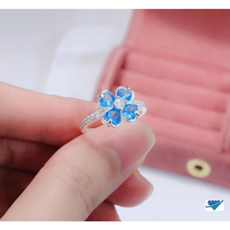 Nhẫn nữ Bạc ta, Cỏ 4 lá may mắn đủ màu phong Thuỷ. Mẫu mới nhất Mainomi Shop Bạc Xinh