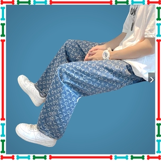Quần Jeans Ống Rộng In Họa Tiết Phong Cách Hàn Quốc ,quần jean nam,quần jean ống suông