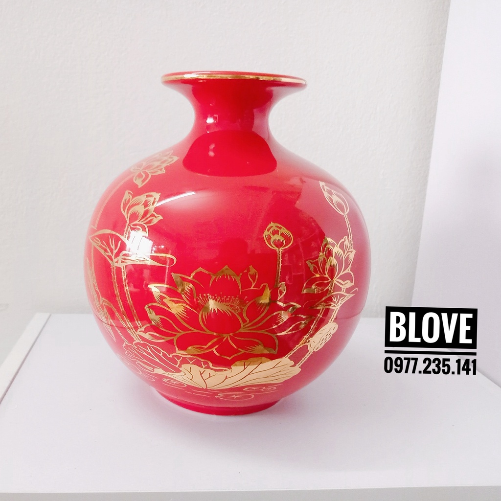 Bình hút lộc hoa Sen dát màu đỏ,Gốm sứ bát tràng cao cấp,Trang trí nhà cửa,decor,tặng tân gia,khai trương