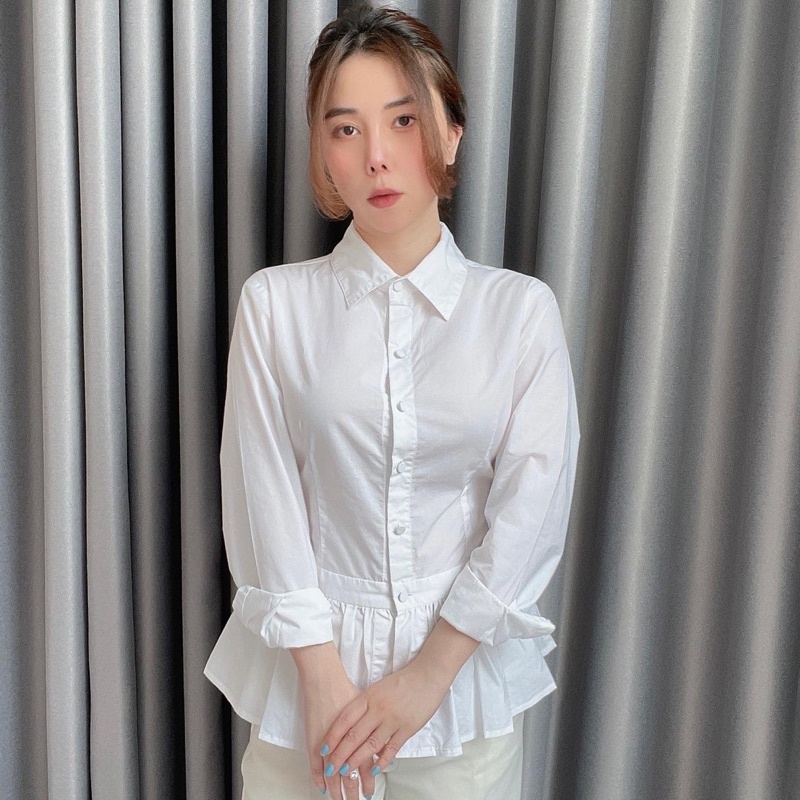 ÁO SƠ MI PEPLUM SHOJO XUẤT KOREA. ÁO SƠ MI TRẮNG VNXK DƯ XỊN GIÁ RẺ
