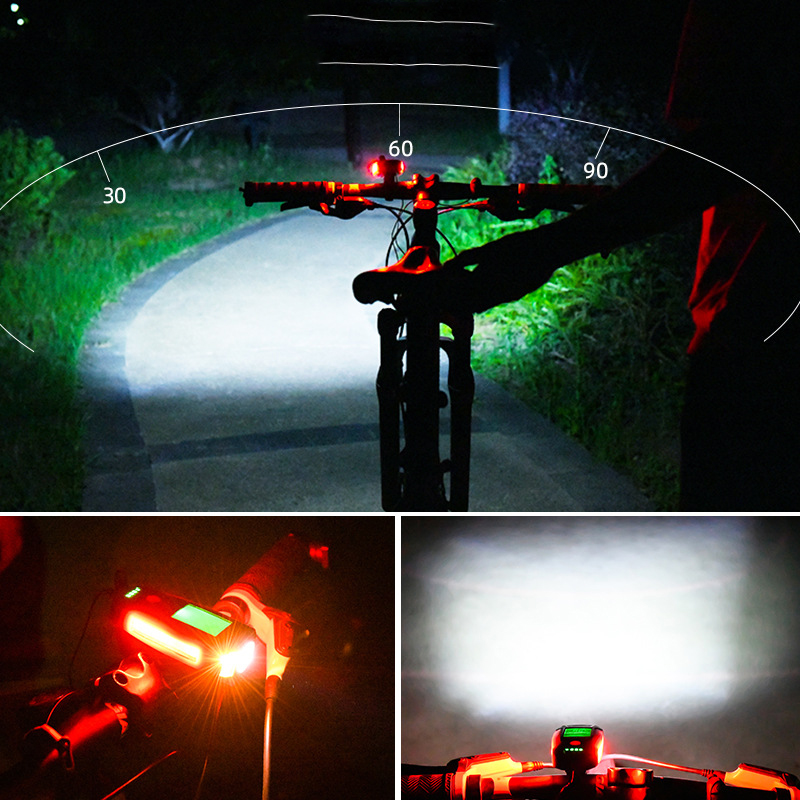 Đèn đồng hồ tốc độ xe đạp Đèn chiếu sáng trước Đèn pin LED sạc USB đi xe đạp Đèn đầu có còi đồng hồ đo tốc độ không thấm nước