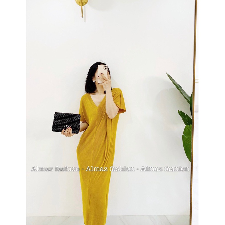 Váy  cổ V form suông nhúng chun sang chảnh dành cho mẹ bầu - Almaz Fashion