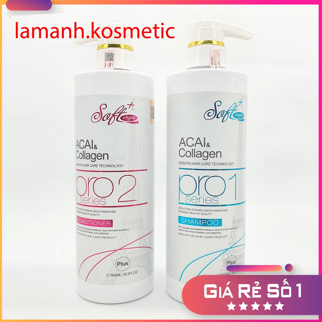 Dầu Gội  Softseduce collagen keratin kiềm dầu siêu phục hồi mềm mượt chống rụng tóc hương thơm nước hoa cặp 800ml chính