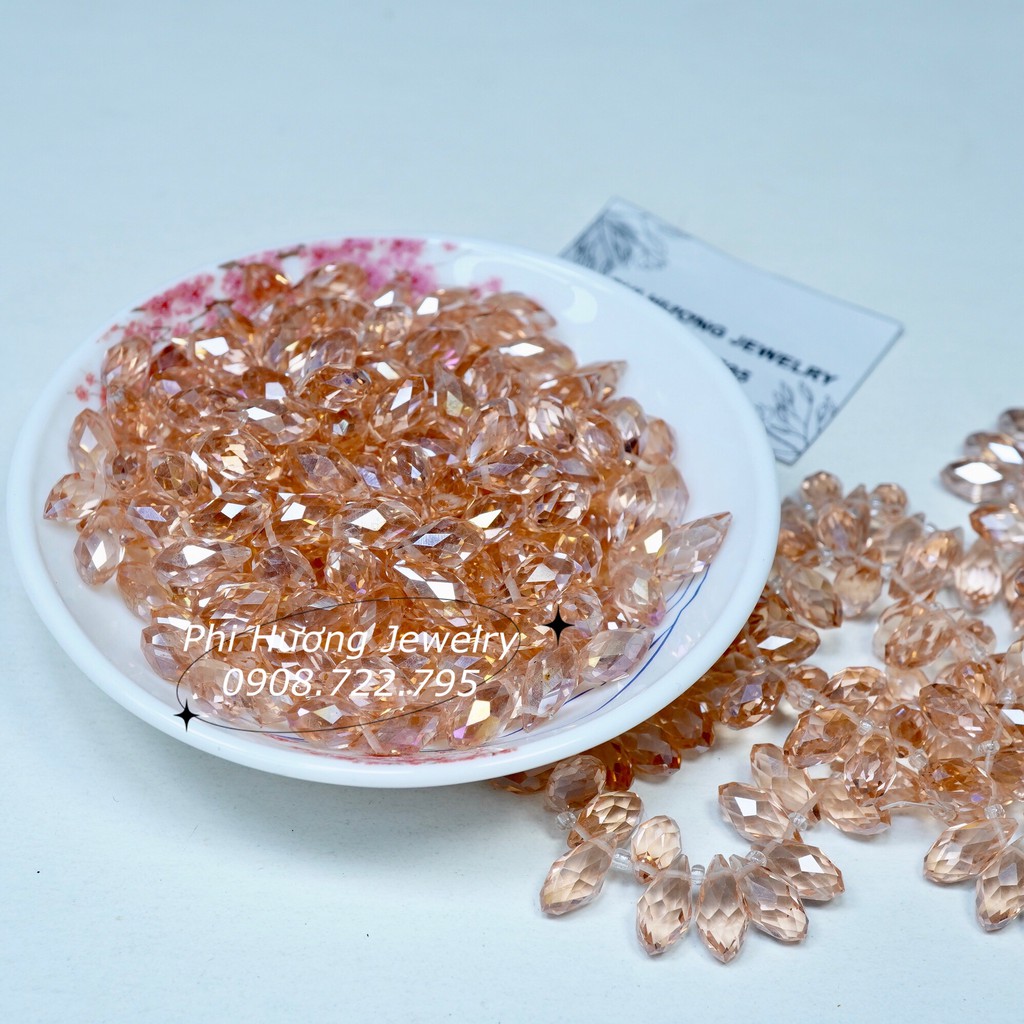 Gói 20 viên cườm phalê giọt nước cao cấp kích thước 6x12mm, trong suốt lấp lánh làm trang sức trang trí
