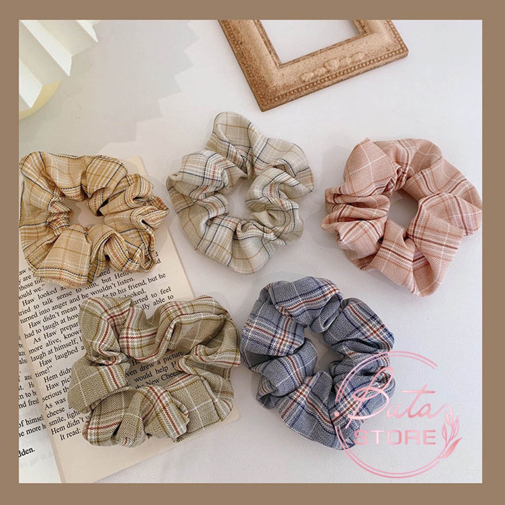 Dây Buộc Tóc Scrunchies Phong Cách Hàn Quốc Vải Sọc Caro Buta Sc22