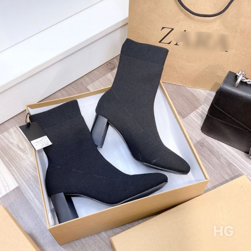 Hhm Boot Len Zara Gót Trụ 7p Ôm Chân Mềm Êm Fullbox Tag Cao Cấp