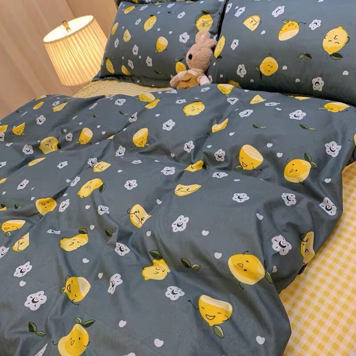Bộ chăn ga gối drap giường chất cotton poly họa tiết những trái chanh vàng