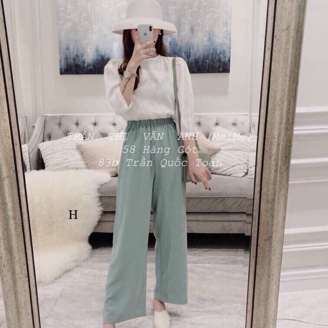 SALE SALE 20% HÀNG QUẢNG CHÂU Set áo voan trắng + quần suông rộng