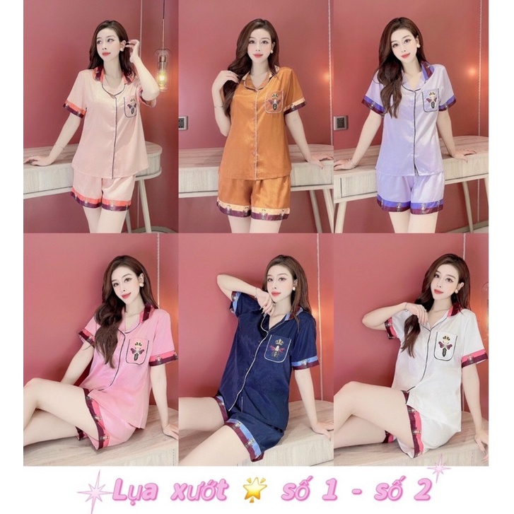 Bộ Pizama mặc nhà mặc ngủ lụa xướt tay ngắn quần đùi