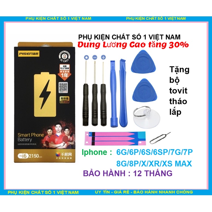 PIN PISEN IPHONE DUNG LƯỢNG CAO - DÙNG SIÊU LÂU CHO IPHONE 6G /6P /6S /6SP /7G /7P /8G /8P /X /XR /XMAX
